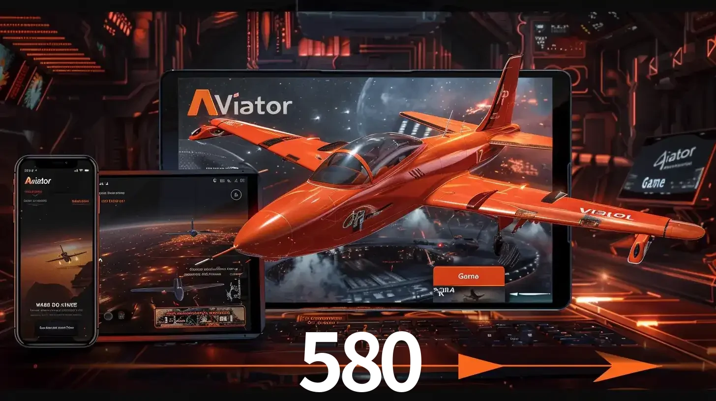 Apresentação tecnológica do jogo Aviator com um avião saindo da tela de um tablet, demonstrando a experiência imersiva em múltiplos dispositivos no 580.